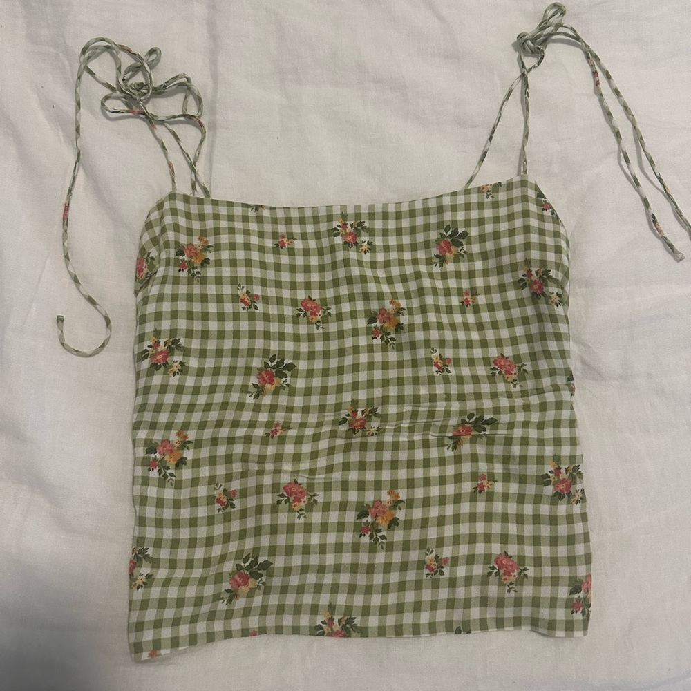 Reformation Green Floral Top